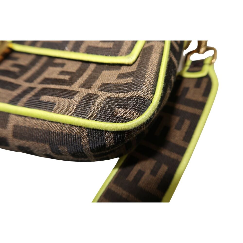 Fendi Zucca Embroidered Canvas Baguette Medium Shoulder Bag Brown Neon Women's - Picture 14 of 16